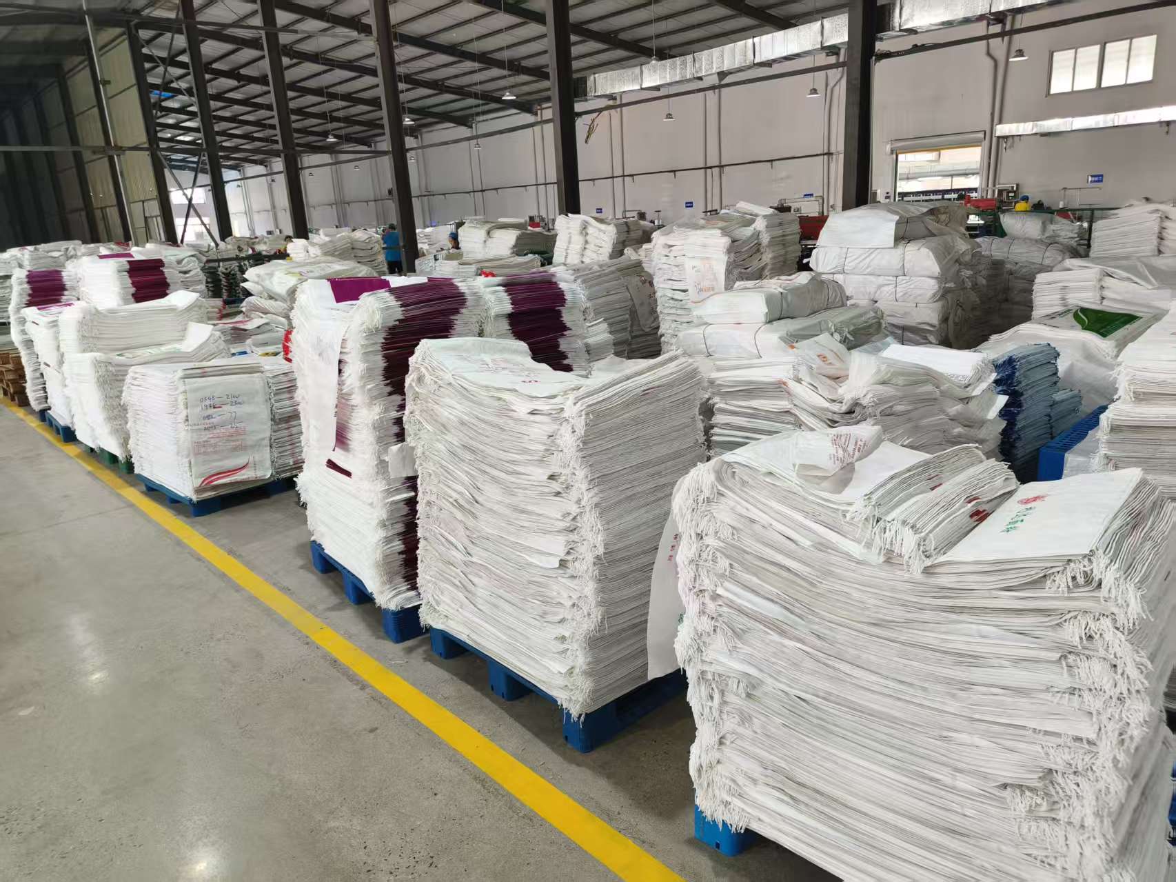 Finished bags stacked in warehouse