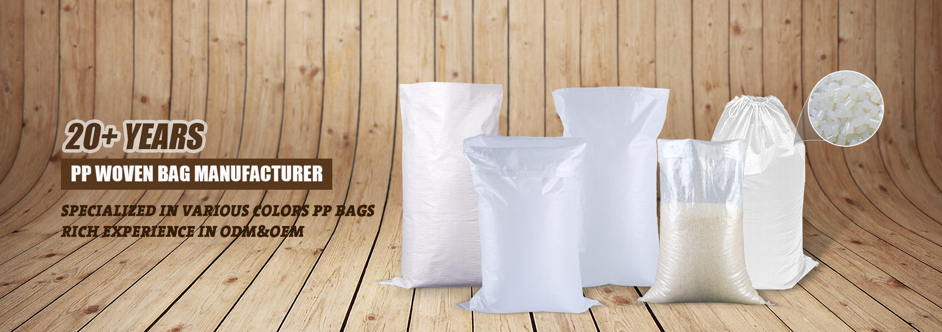 PP woven bags stacked in factory warehouse